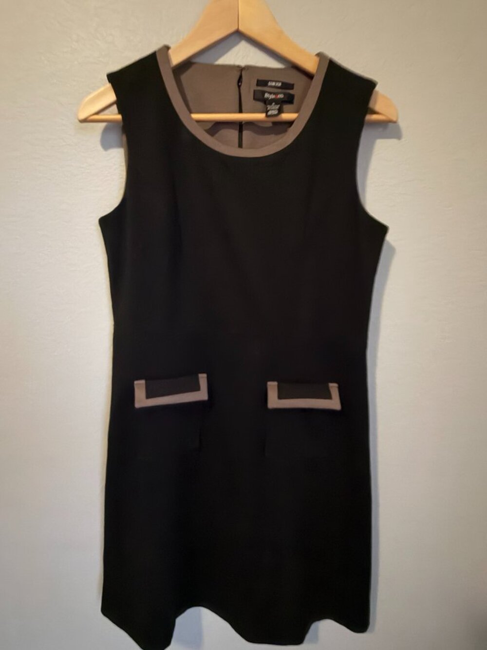 Style & Co. Black and brown sheath dress with faux front pockets | Size 6